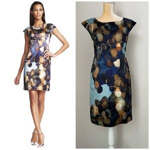 Lafayette 148 Aquatic Josette Sheath Dress Size 0 Multicolor Lined